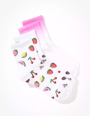 Chaussettes American Eagle AE Fruit Salad Boyfriend Sock 2-Pack Blanche Femme | QAO-69452933